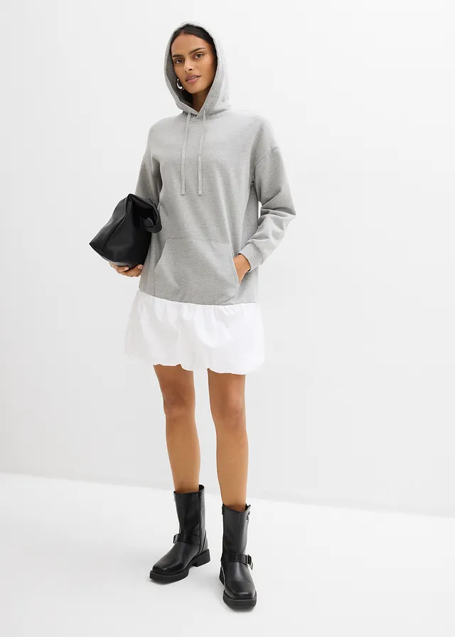 Robe sweat à base boule, Couleur: gris clair chiné/blanc
