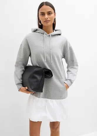 Robe sweat à base boule • gris clair chiné-blanc • Boutique bonprix