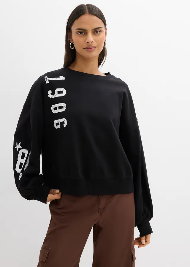 Sweat oversize 100% coton, Couleur: noir / blanc