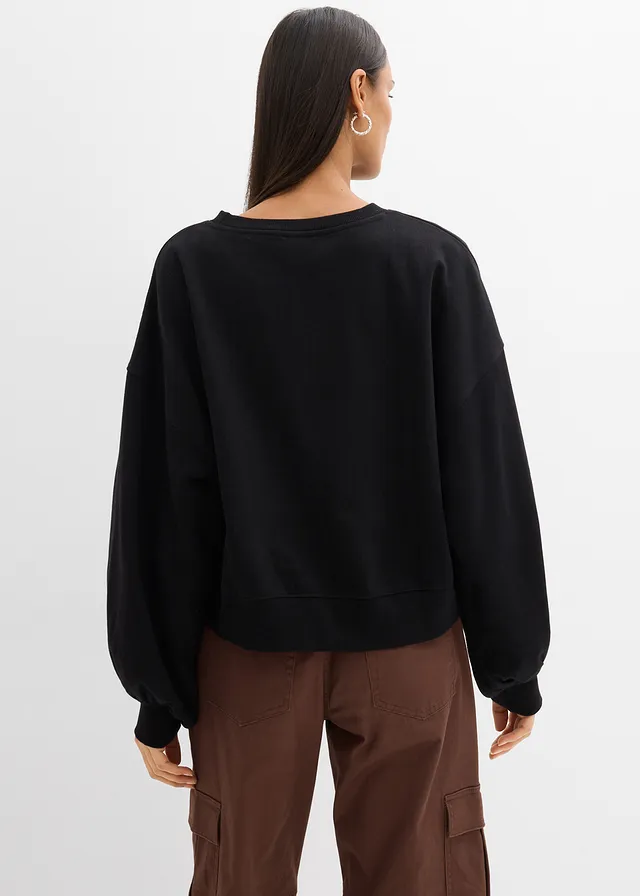 Oversized sweater van biologisch katoen, Kleur: zwart/wit