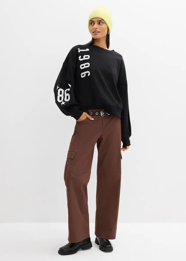 Oversized sweater van biologisch katoen, Kleur: zwart/wit