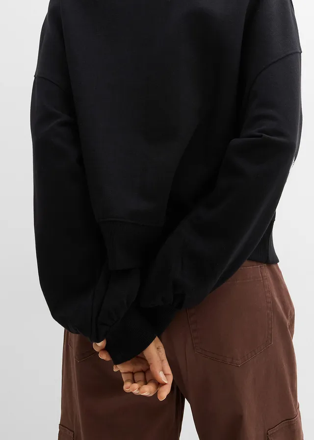 Bluză casual oversize din bumbac organic 100% • negru/alb • magazin bonprix