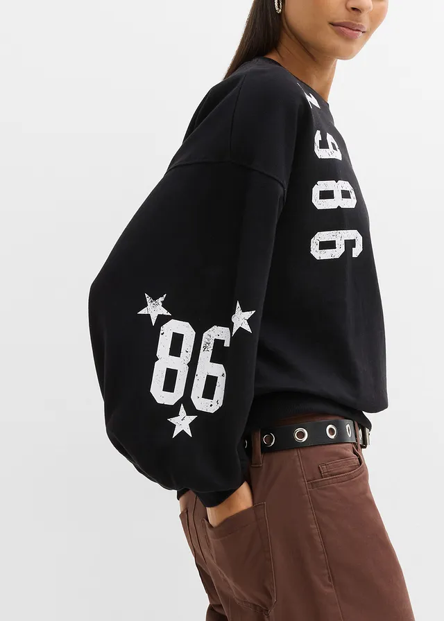 Bluză casual oversize din bumbac organic 100% • negru/alb • magazin bonprix
