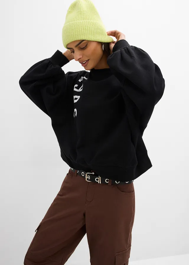 Oversize mikina z čisté organické bavlny • černo-bílá • bonprix obchod