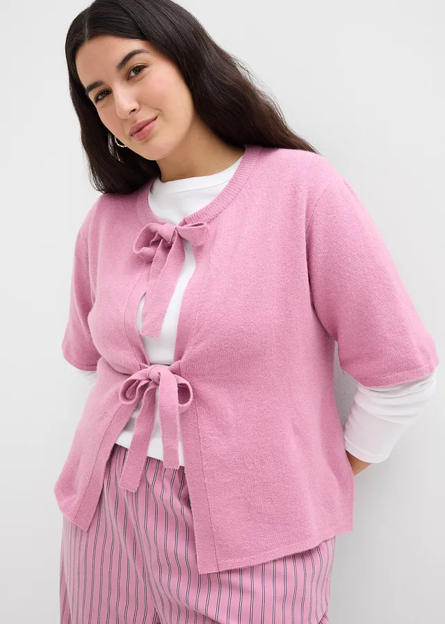 Fijn gebreid vest met strikjes, Kleur: mauve