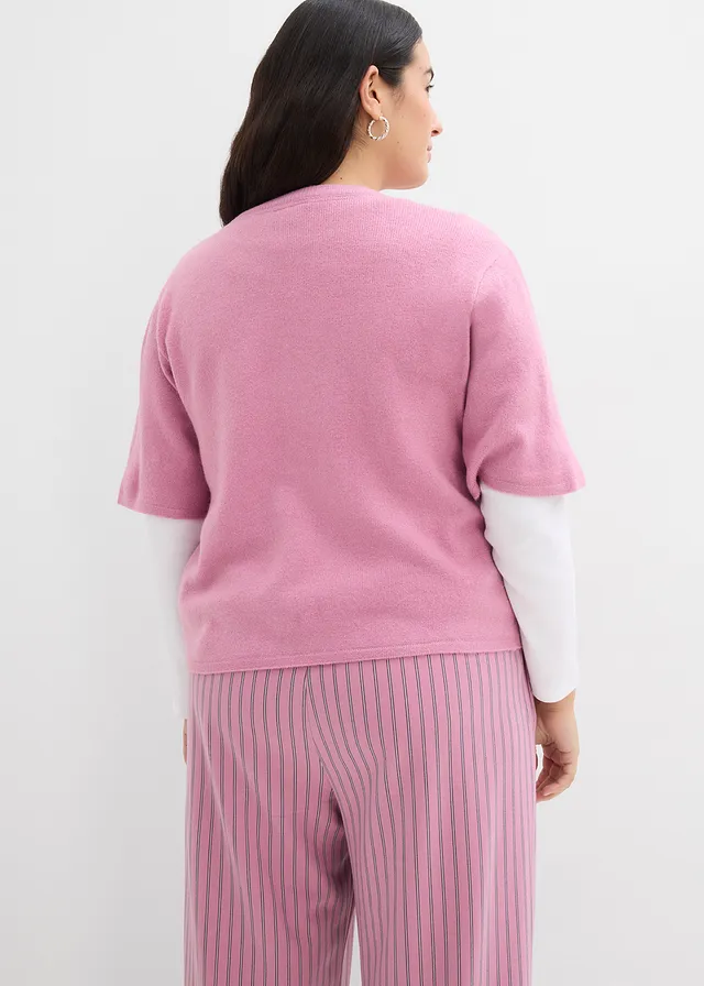 Fijn gebreid vest met strikjes, Kleur: mauve