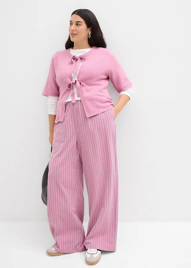 Fijn gebreid vest met strikjes, Kleur: mauve