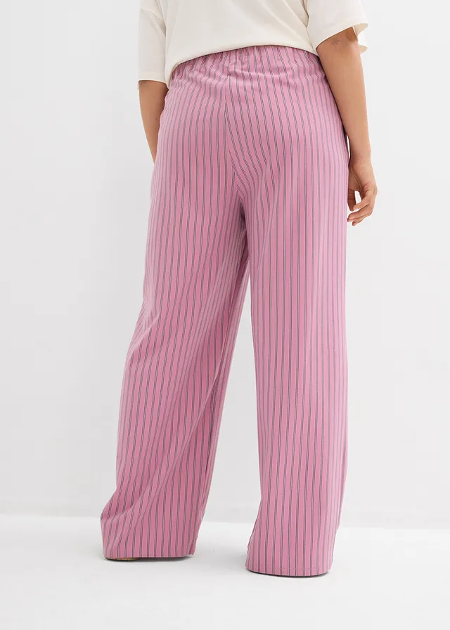 Pantalon fluide à taille élastiquée, Couleur: mauve-blanc-bleu foncé rayé