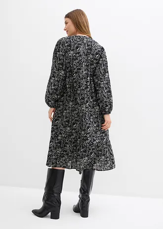 Robe midi en coton, Couleur: noir floral