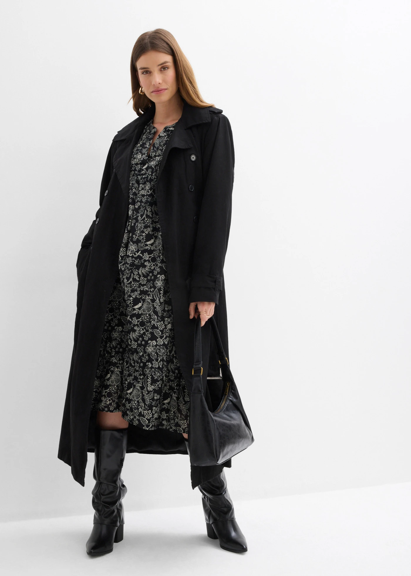 Rochie midi din bumbac • negru înflorat • magazin bonprix