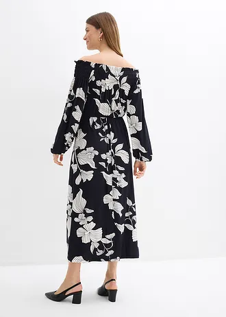 Robe à col Bardot en jersey viscose • noir floral • Boutique bonprix