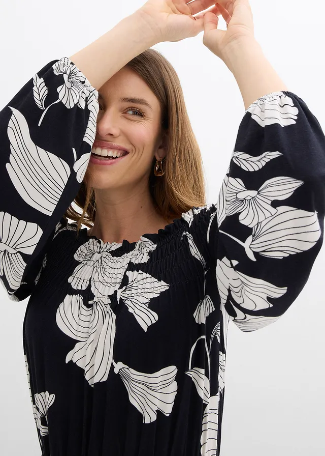 Carmen jurk in een zachte viscosemix • zwart gebloemd • product-page.page-title-suffix