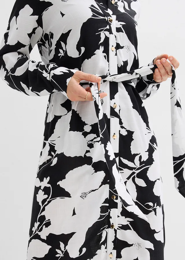 Blousejurk van soepele viscose • zwart-wit gebloemd • product-page.page-title-suffix