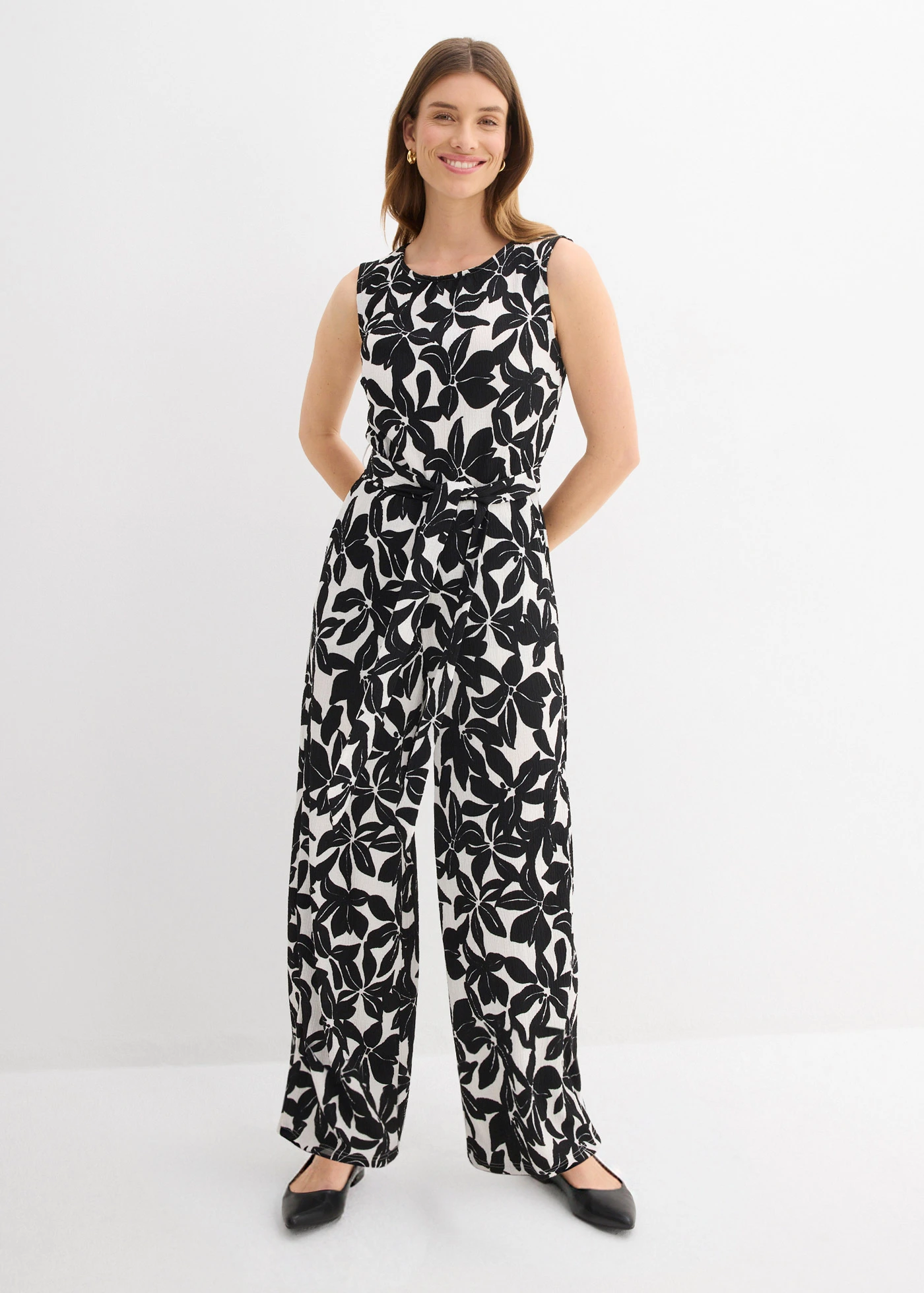 Jersey jumpsuit • crème-zwart gebloemd • bonprix online shop