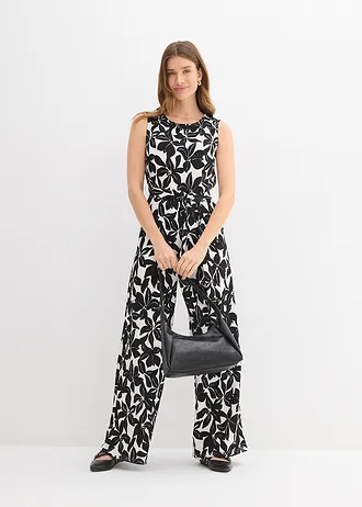Jersey jumpsuit, Kleur: crème-zwart