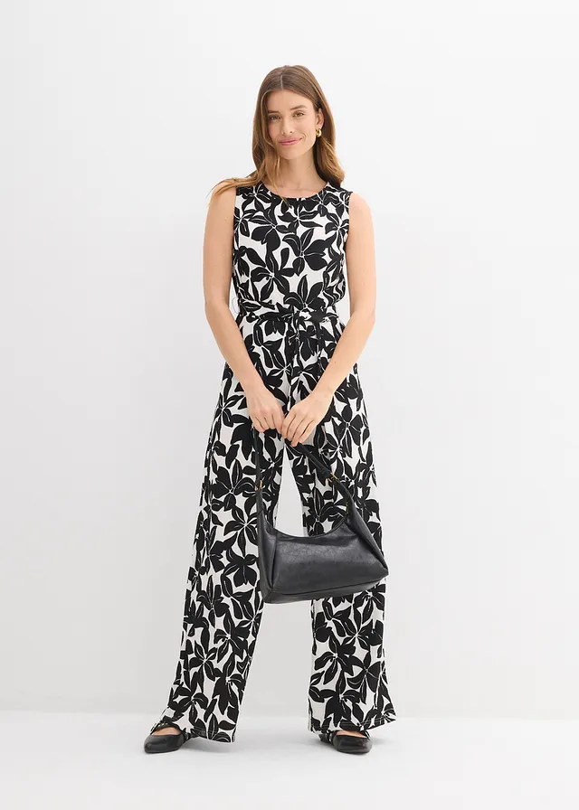 Salopetă din jerse • crem/negru • magazin bonprix