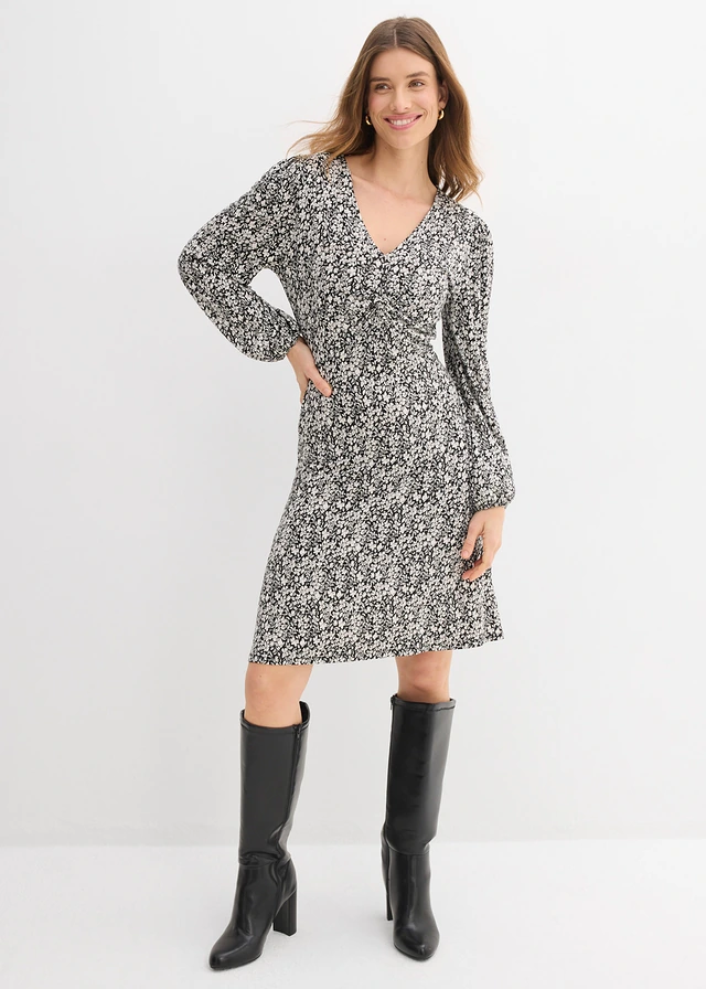 Jersey jurk in een viscosemix • zwart-wolwit gebleomd • product-page.page-title-suffix