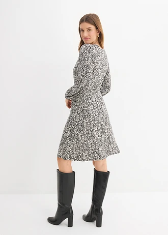 Rochie din jerse din amestec cu viscoză • negru-ecru floral • magazin bonprix