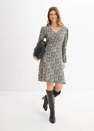 Jersey jurk in een viscosemix • zwart-wolwit gebleomd • bonprix online shop