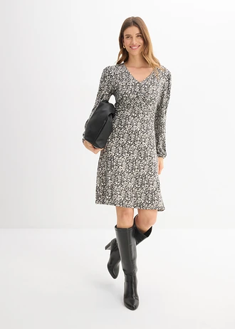 Rochie din jerse din amestec cu viscoză • negru-ecru floral • magazin bonprix
