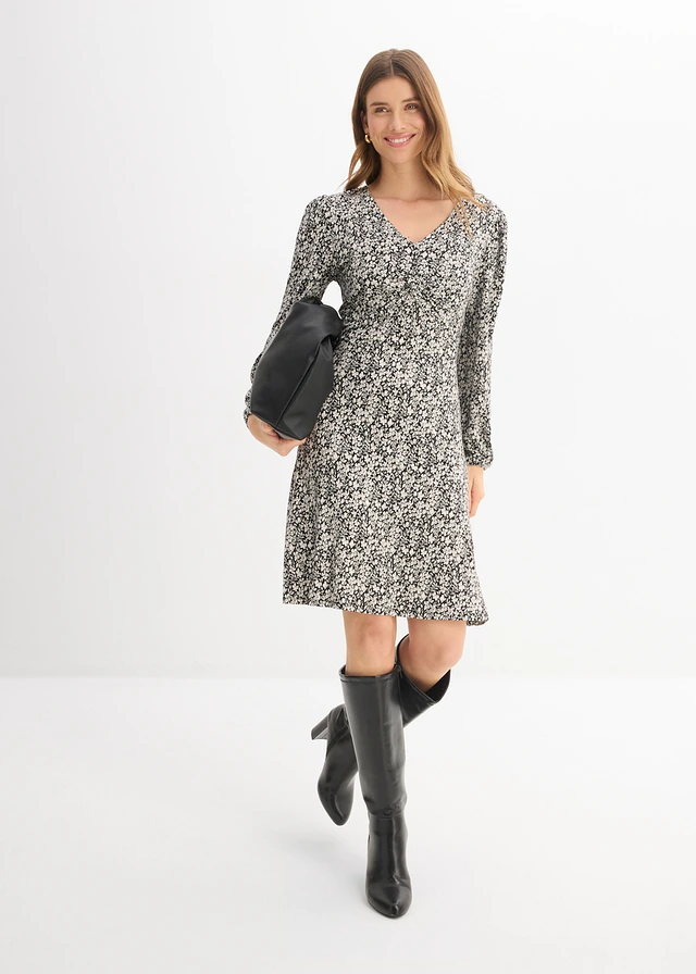 Jersey jurk in een viscosemix • zwart-wolwit gebleomd • product-page.page-title-suffix