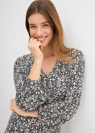 Jersey jurk in een viscosemix • zwart-wolwit gebleomd • bonprix online shop