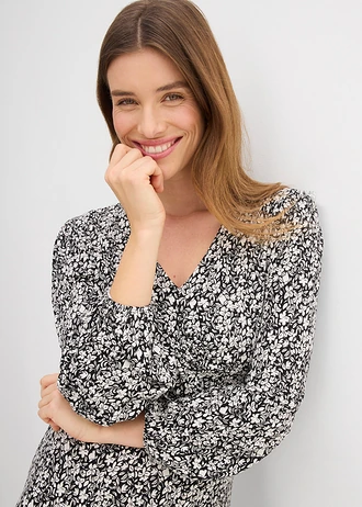 Rochie din jerse din amestec cu viscoză • negru-ecru floral • magazin bonprix