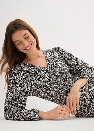 Robe en jersey viscose • noir-écru floral • Boutique bonprix