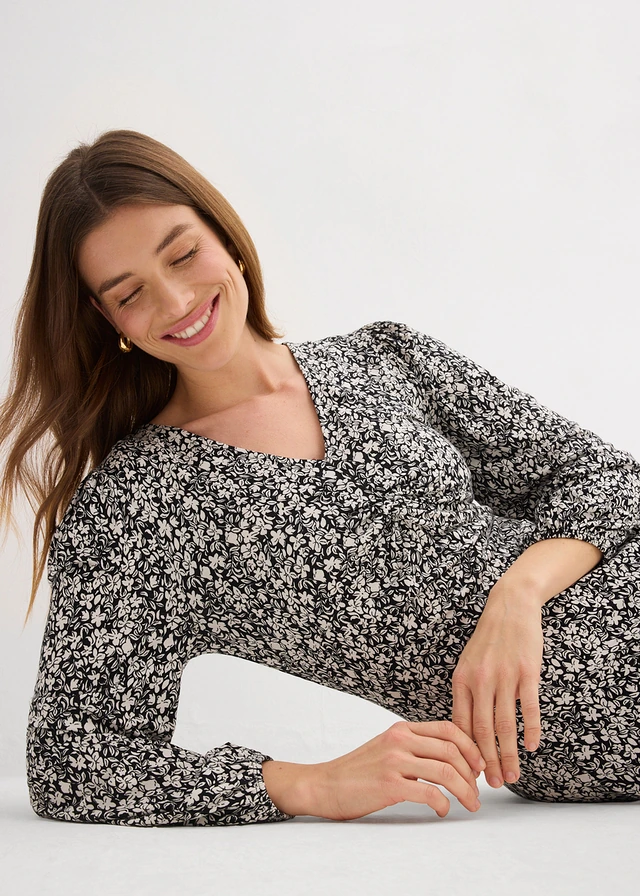 Jersey jurk in een viscosemix • zwart-wolwit gebleomd • product-page.page-title-suffix