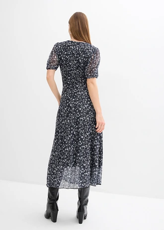 Rochie din jerse din mesh fin • negru-ecru floral • magazin bonprix