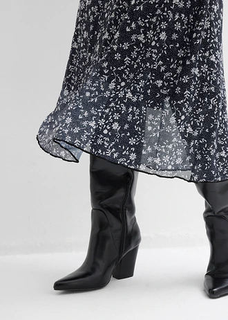 Rochie din jerse din mesh fin • negru-ecru floral • magazin bonprix