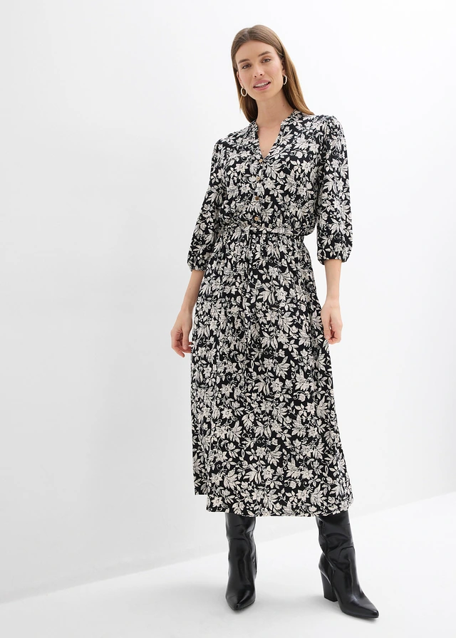 Jersey jurk in een viscosemix • zwart/wolwit gebloemd • product-page.page-title-suffix