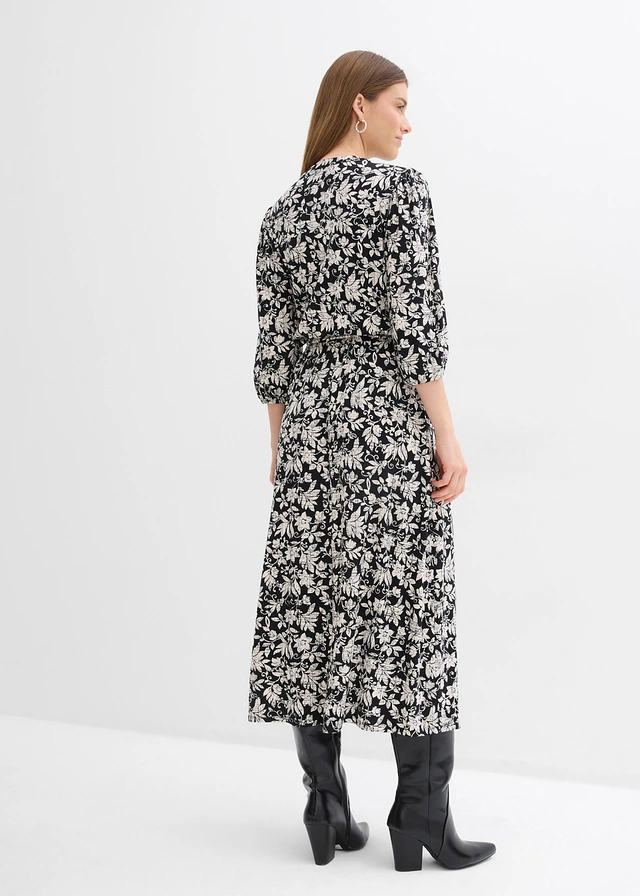 Jersey jurk in een viscosemix • zwart/wolwit gebloemd • product-page.page-title-suffix