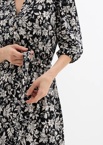 Rochie din jerse din amestec cu viscoză • negru-ecru floral • magazin bonprix