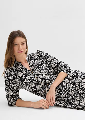 Jersey jurk in een viscosemix • zwart/wolwit gebloemd • bonprix online shop