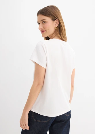 Tricou din mix elastic cu bumbac • alb cu imprimeu • magazin bonprix