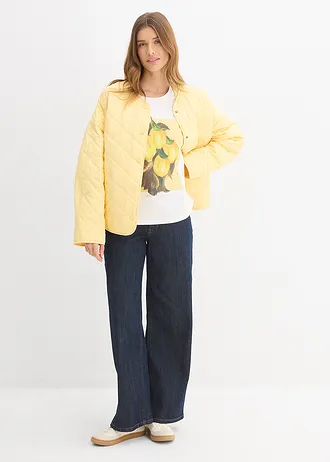 T-shirt van elastisch katoenmix, Kleur: wit met print