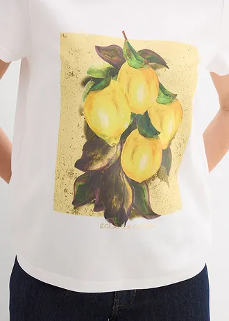 T-shirt en coton extensible • blanc imprimé • Boutique bonprix