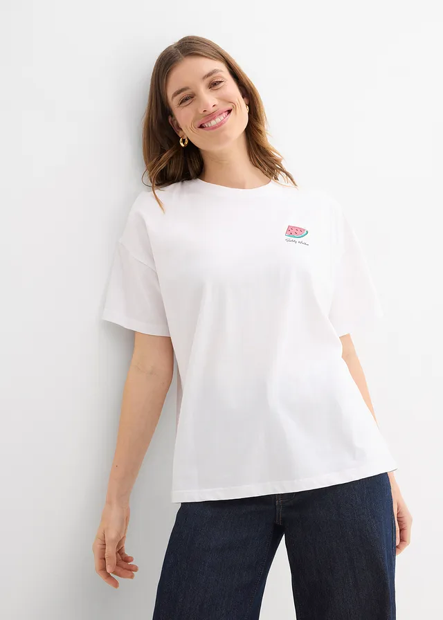 Oversized shirt van puur biologisch katoen • wit met print • product-page.page-title-suffix