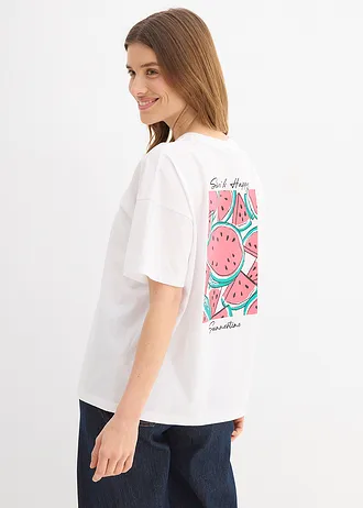 Oversized shirt van puur biologisch katoen, Kleur: wit met print