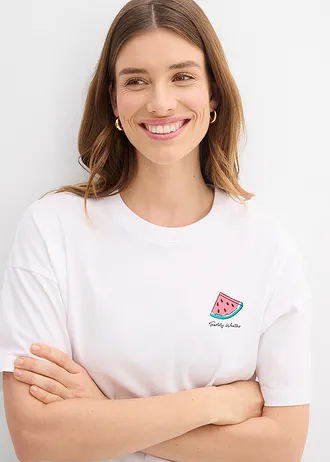 T-shirt oversize z czystej bawełny organicznej • biały z nadrukiem • sklep bonprix