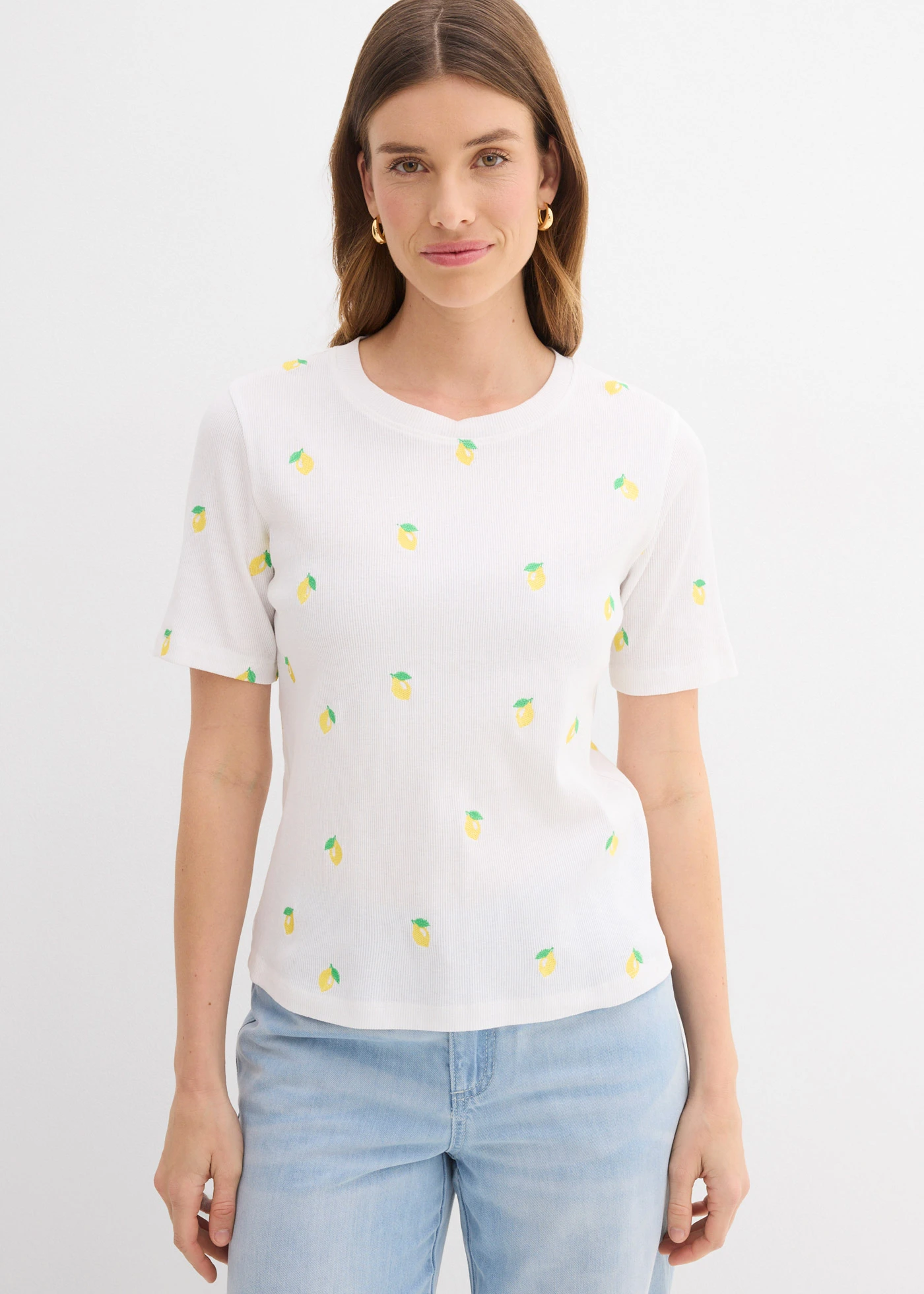 Geribd shirt met borduursel van puur biologisch katoen • wit • bonprix online shop