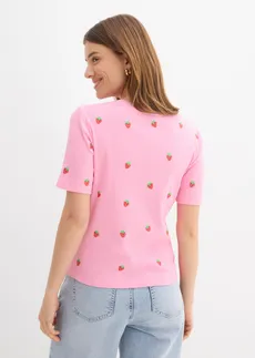 Geribd shirt met borduursel van puur biologisch katoen, Kleur: roze