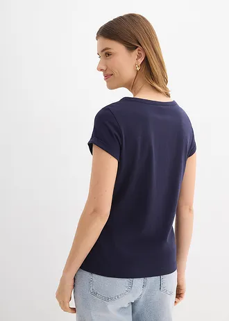 T-shirt van puur katoen, Kleur: donkerblauw