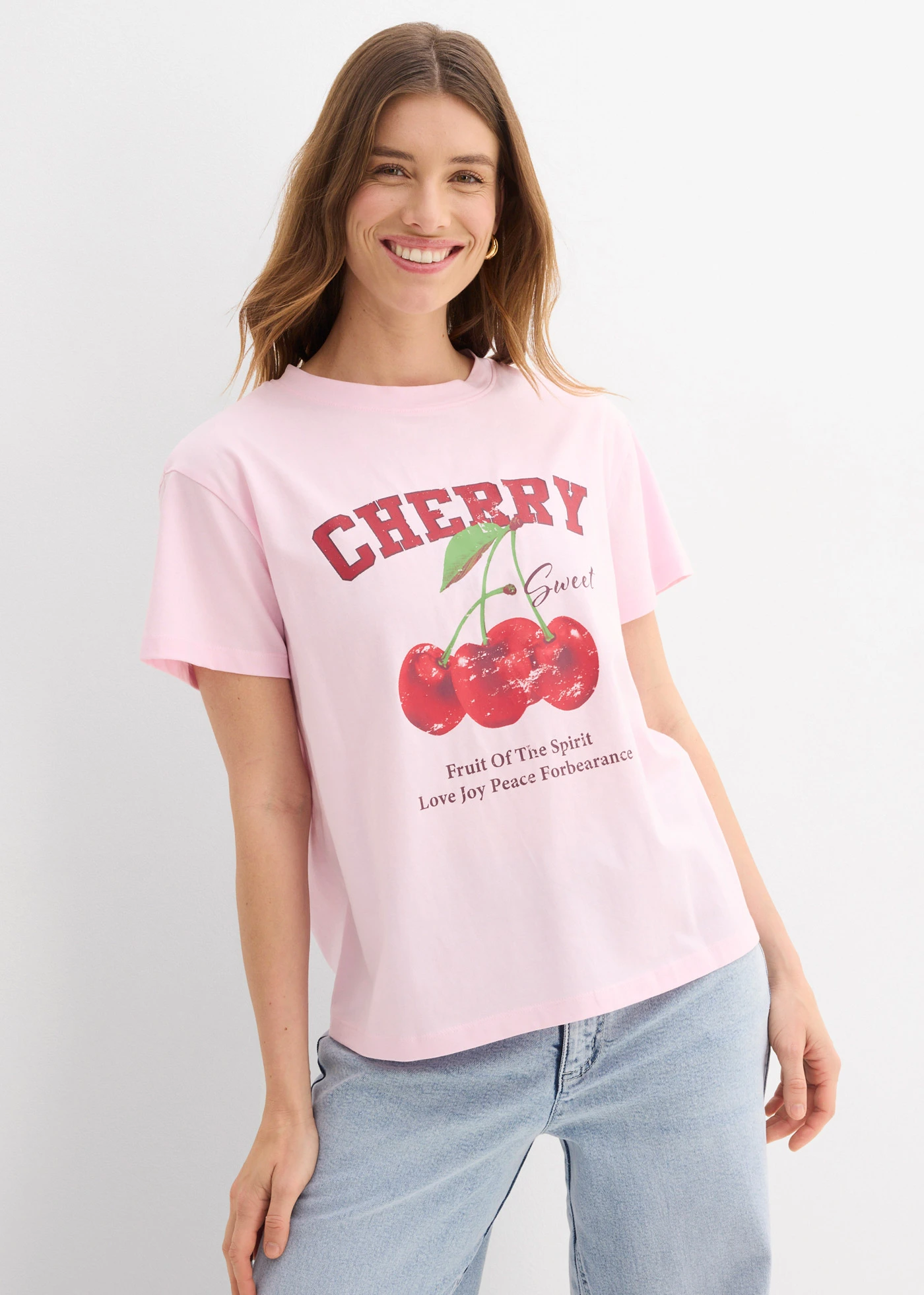 T-shirt van biologisch katoen met een print • kristalroze met print • bonprix online shop