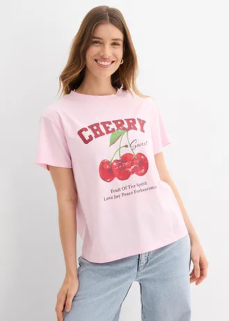 T-shirt van biologisch katoen met een print • kristalroze met print • bonprix online shop