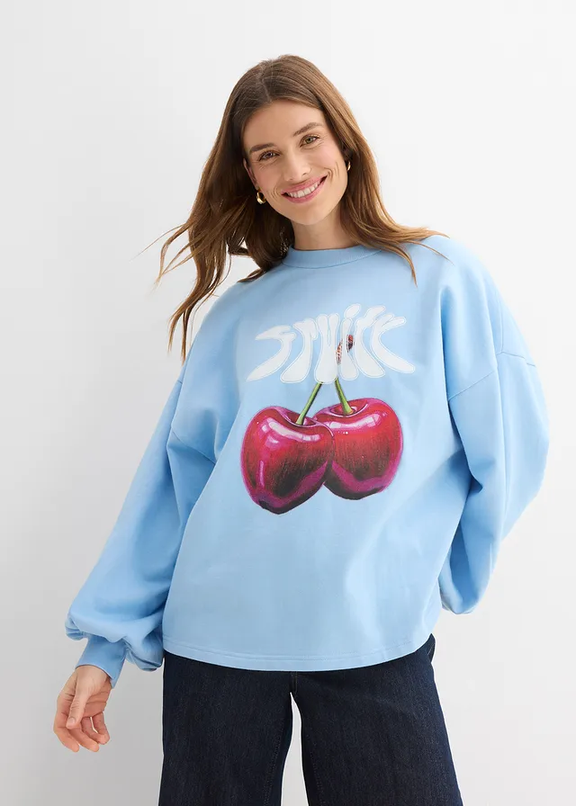 Oversized sweater van biologisch katoen • lichtblauw-wit met print • product-page.page-title-suffix