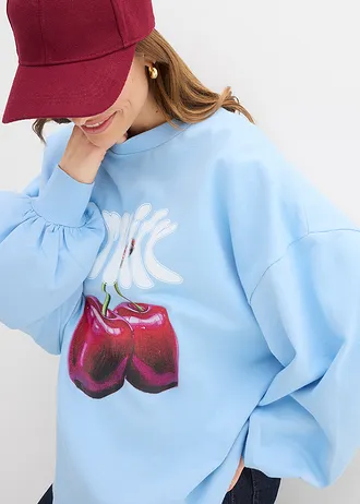 Bluza oversize z czystej bawełny organicznej • jasnoniebiesko-biały z nadrukiem • sklep bonprix