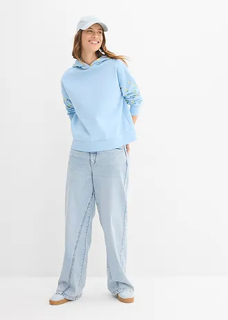 Sweat large à capuche 100% coton • bleu clair-jaune clair imprimé • Boutique bonprix