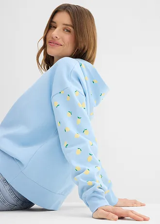 Wijde hoodie van biologisch katoen • lichtblauw-lichtgeel met print • bonprix online shop